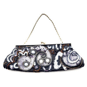 Apt 9 Satin Evening Cocktail Bag Beads Sequins in Black Silver Copper